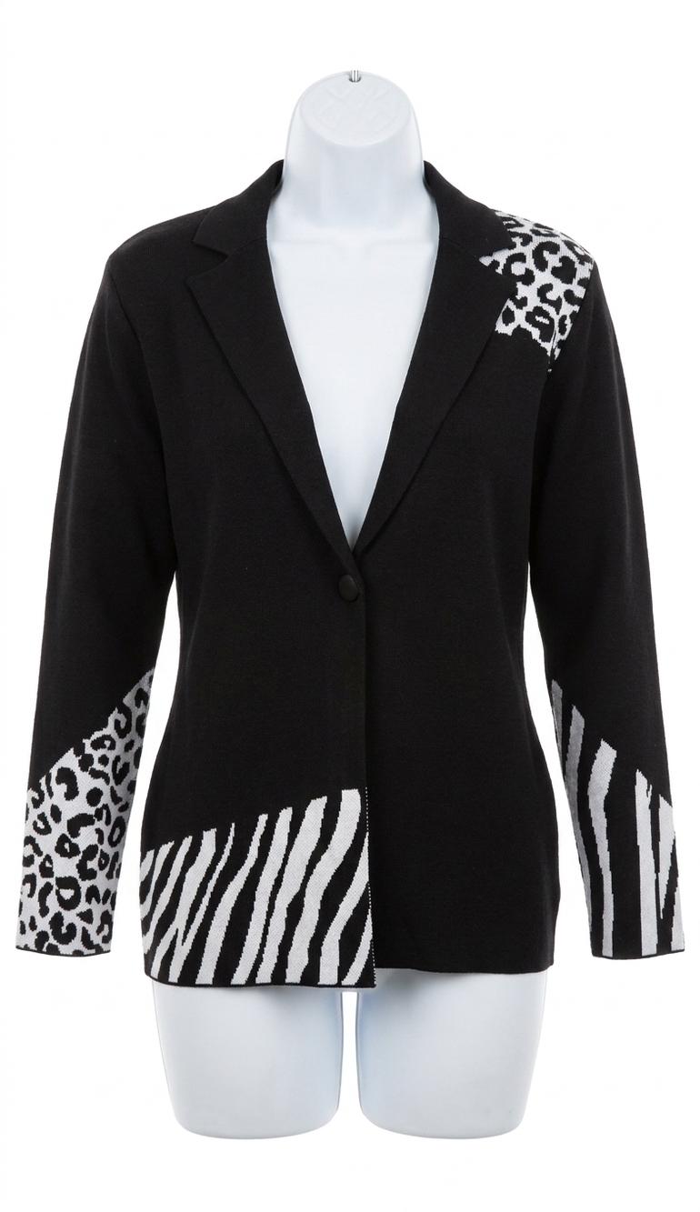 NEW ANGEL APPAREL animal print blazer in black/white